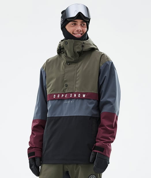 Dope Legacy Track Snowboardjakke Olive Green/Burgundy/Metal Blue/Black