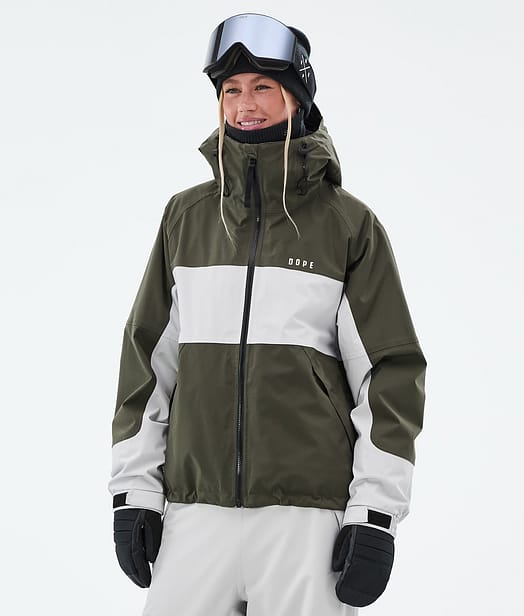 Dope Spartan W Snowboardjakke Dame Stripe Olive Green/Light Grey